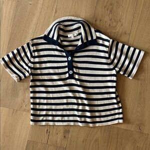 Demylee Navy and White Striped sweater Polo Shirt